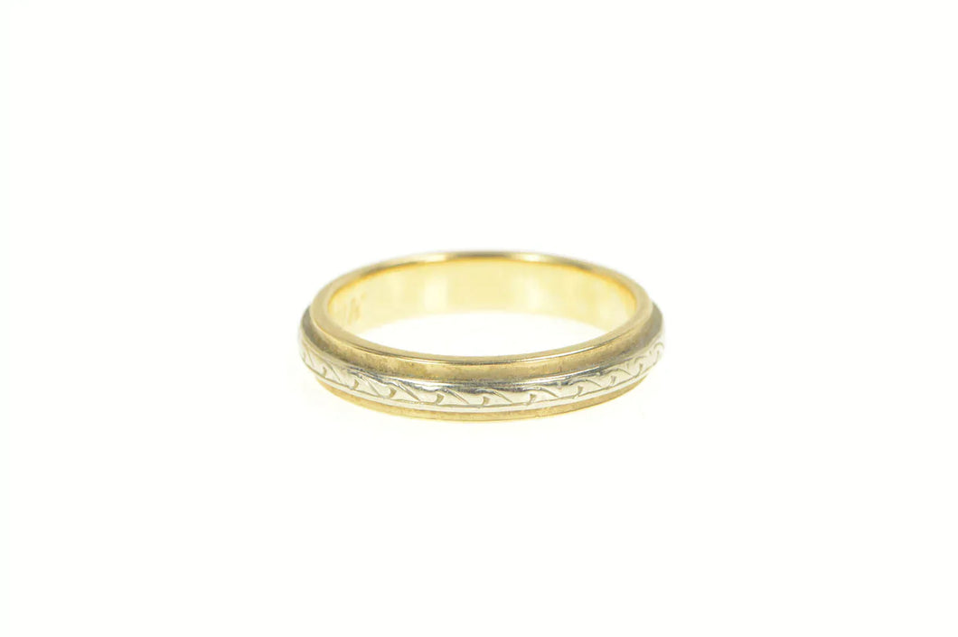 14K 1950's Two Tone Patterned Wedding Band Ring Yellow Gold
