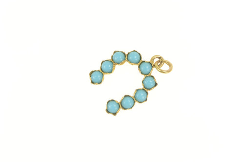 18K Victorian Ornate Turquoise Horse Shoe Lucky Charm/Pendant Yellow Gold