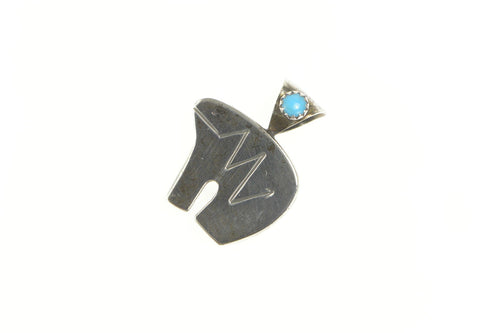 Sterling Silver Native American Heartline Bear VK Turquoise Pendant