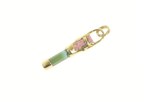 14K Watermelon Tourmaline Raw Point Abstract Pendant Yellow Gold