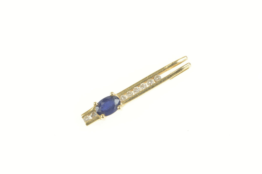 14K Oval Natural Sapphire Diamond Bar Statement Pendant Yellow Gold