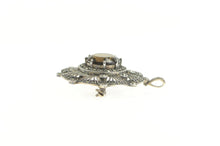 Load image into Gallery viewer, Sterling Silver Elaborate Smoky Quartz Filigree Marcasite Pendant/Pin