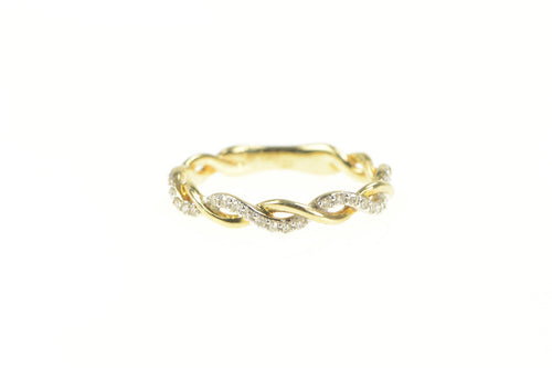 10K Pave Diamond Twist Design Wedding Band Ring Yellow Gold