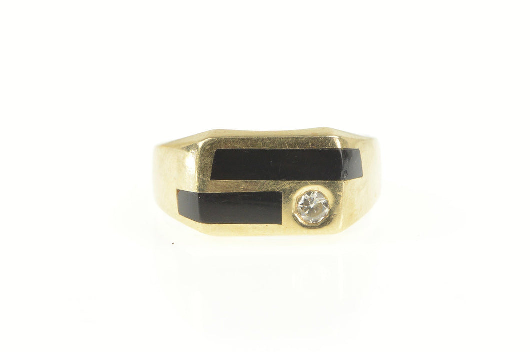 10K Geometric Black Onyx Diamond Squared Ring Yellow Gold