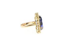 Load image into Gallery viewer, 18K Oval Syn. Sapphire CZ Halo Ornate Cocktail Ring Yellow Gold