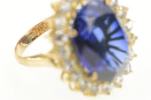 Load image into Gallery viewer, 18K Oval Syn. Sapphire CZ Halo Ornate Cocktail Ring Yellow Gold