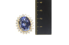 Load image into Gallery viewer, 18K Oval Syn. Sapphire CZ Halo Ornate Cocktail Ring Yellow Gold