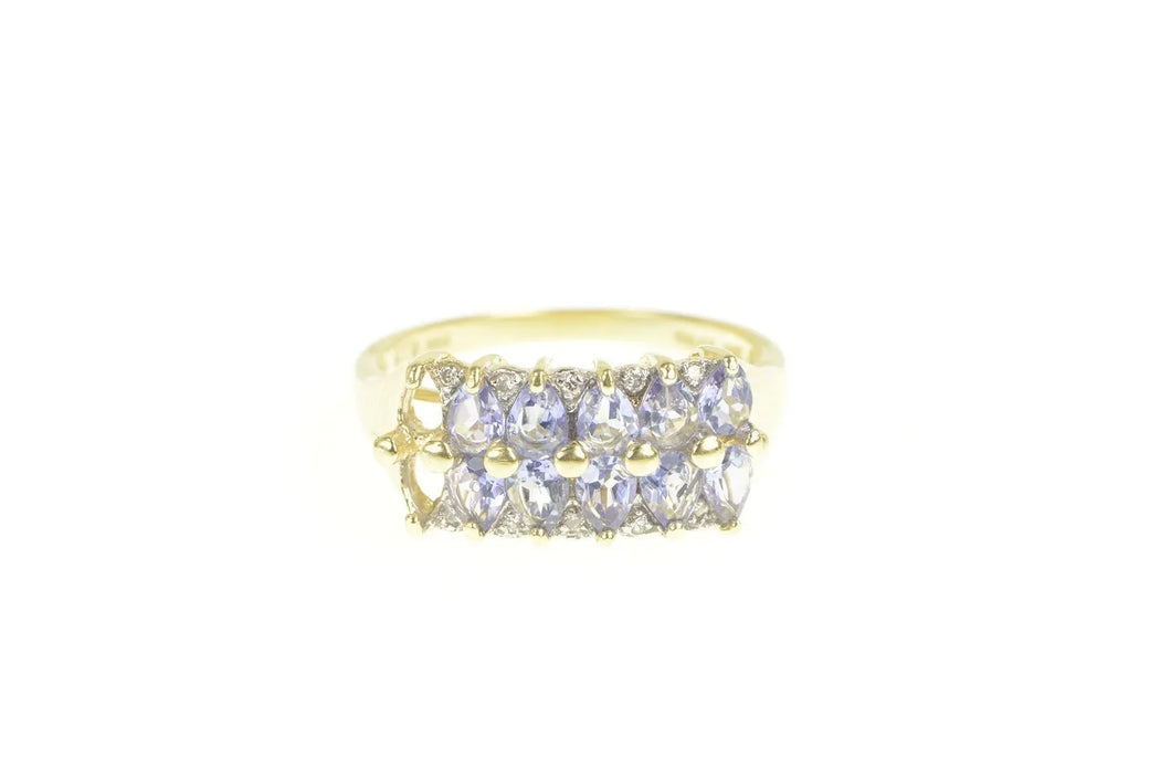 14K Pear Tanzanite Diamond Tiered Band Ring Yellow Gold