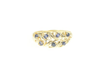Load image into Gallery viewer, 10K Sapphire Leaf Vine Branch Pattern Band Ring Yellow Gold
