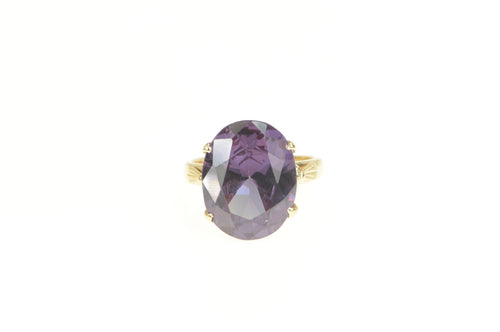18K 1940's Ornate Amethyst Statement Cocktail Ring Yellow Gold