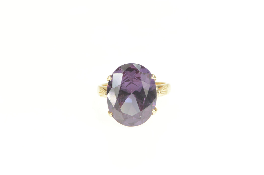 18K 1940's Ornate Amethyst Statement Cocktail Ring Yellow Gold