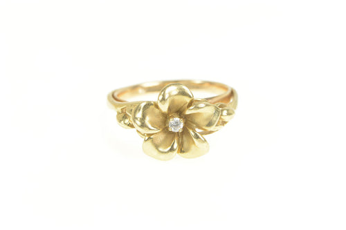 14K Diamond Plumeria Flower Ornate Blossom Ring Yellow Gold