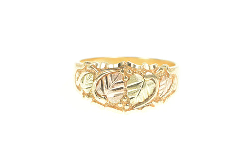 10K Black Hills Leaf Wavy Statement Band Ring Yellow Gold
