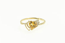 Load image into Gallery viewer, 10K Heart Citrine Diamond Retro Classic Bypass Ring Yellow Gold