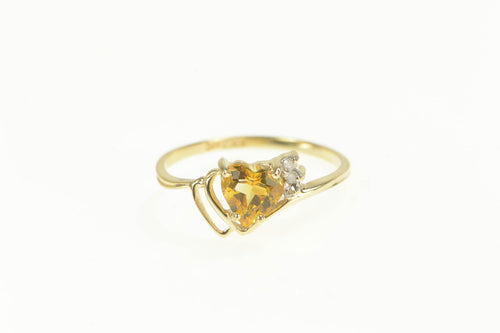 10K Heart Citrine Diamond Retro Classic Bypass Ring Yellow Gold