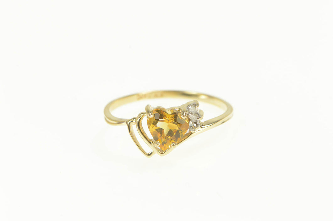 10K Heart Citrine Diamond Retro Classic Bypass Ring Yellow Gold