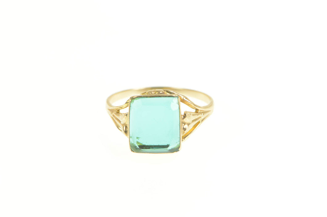10K Victorian Sim Fluorite Squared Statement Ring Yellow Gold