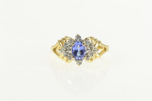 14K Tanzanite White Sapphire Halo Engagement Ring Yellow Gold