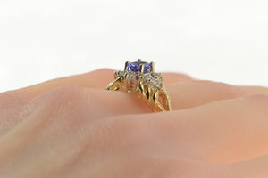 14K Tanzanite White Sapphire Halo Engagement Ring Yellow Gold