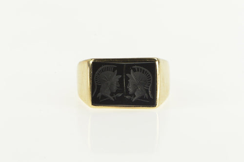 10K Retro Carved Black Onyx Carved Double Intaglio Ring Yellow Gold