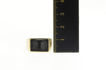 Load image into Gallery viewer, 10K Retro Carved Black Onyx Carved Double Intaglio Ring Yellow Gold