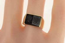 Load image into Gallery viewer, 10K Retro Carved Black Onyx Carved Double Intaglio Ring Yellow Gold