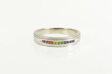 Load image into Gallery viewer, 14K Rainbow Sapphire Channel Pride Wedding Band Ring White Gold