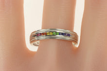 Load image into Gallery viewer, 14K Rainbow Sapphire Channel Pride Wedding Band Ring White Gold