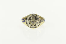 Load image into Gallery viewer, 14K Art Deco Diamond Masonic Enamel G Compass Ring Yellow Gold