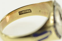 Load image into Gallery viewer, 14K Art Deco Diamond Masonic Enamel G Compass Ring Yellow Gold