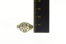 Load image into Gallery viewer, 14K Art Deco Diamond Masonic Enamel G Compass Ring Yellow Gold