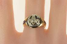 Load image into Gallery viewer, 14K Art Deco Diamond Masonic Enamel G Compass Ring Yellow Gold