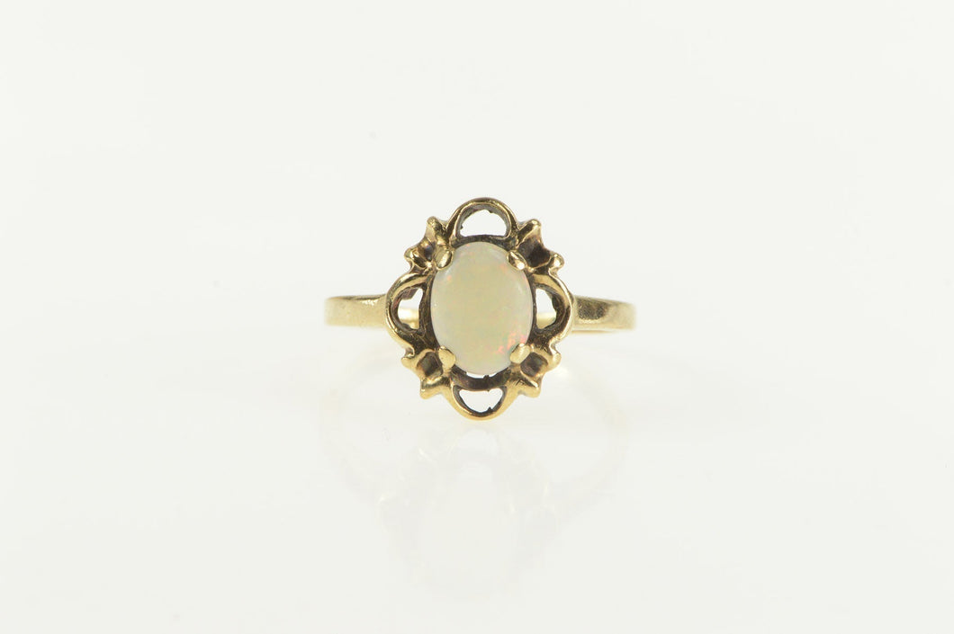 10K Retro Natural Opal Ornate Statement Ring Yellow Gold