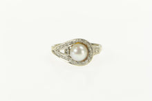 Load image into Gallery viewer, 14K 1950&#39;s Pearl Diamond Loop Halo Statement Ring White Gold