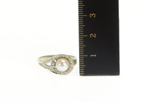 Load image into Gallery viewer, 14K 1950&#39;s Pearl Diamond Loop Halo Statement Ring White Gold