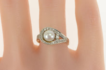 Load image into Gallery viewer, 14K 1950&#39;s Pearl Diamond Loop Halo Statement Ring White Gold