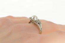 Load image into Gallery viewer, 14K 1950&#39;s Pearl Diamond Loop Halo Statement Ring White Gold