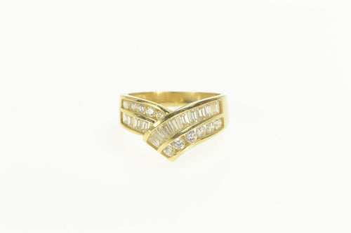 14K Chevron Baguette & Round CZ Statement Ring Yellow Gold