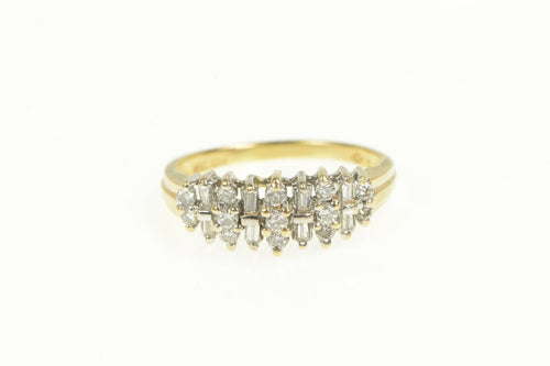 10K 0.59 Ctw Baguette & Round Diamond Cluster Ring Yellow Gold