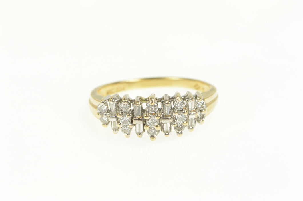 10K 0.59 Ctw Baguette & Round Diamond Cluster Ring Yellow Gold