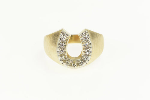 14K 1960's 0.22 Ctw Diamond Horse Shoe Lucky Ring Yellow Gold
