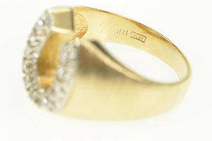 14K 1960's 0.22 Ctw Diamond Horse Shoe Lucky Ring Yellow Gold