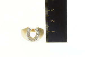 14K 1960's 0.22 Ctw Diamond Horse Shoe Lucky Ring Yellow Gold