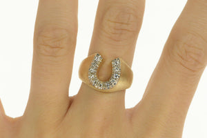 14K 1960's 0.22 Ctw Diamond Horse Shoe Lucky Ring Yellow Gold