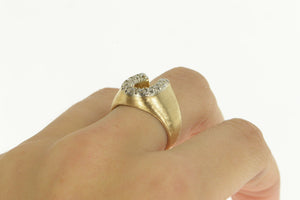 14K 1960's 0.22 Ctw Diamond Horse Shoe Lucky Ring Yellow Gold