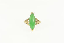 Load image into Gallery viewer, 18K 1960&#39;s Ornate Marquise Jade Navette Statement Ring Yellow Gold