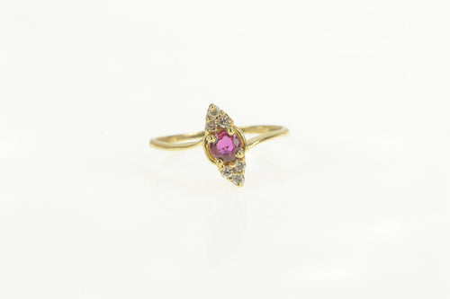 10K Ruby Diamond Cluster Accent Marquise Ring Yellow Gold