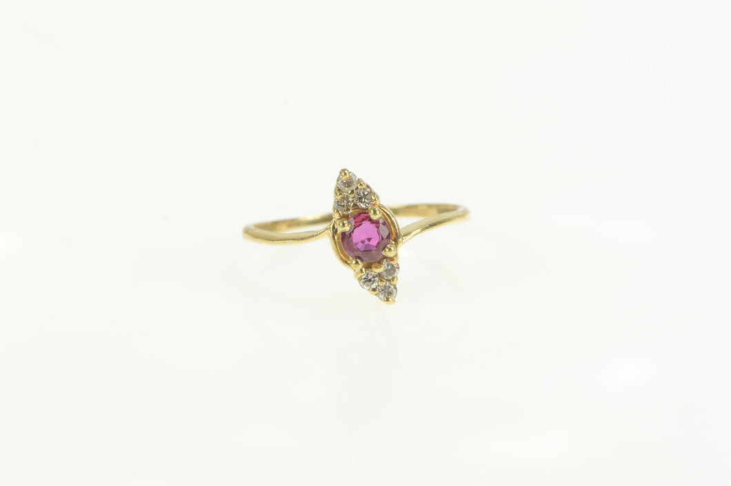 10K Ruby Diamond Cluster Accent Marquise Ring Yellow Gold