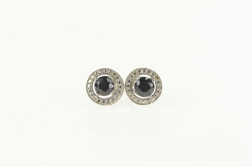 10K Sapphire Diamond Accent Halo Stud Earrings White Gold