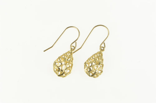 10K Diamond Cut Puffy Scalloped Tear Drop Earrings Yellow Gold